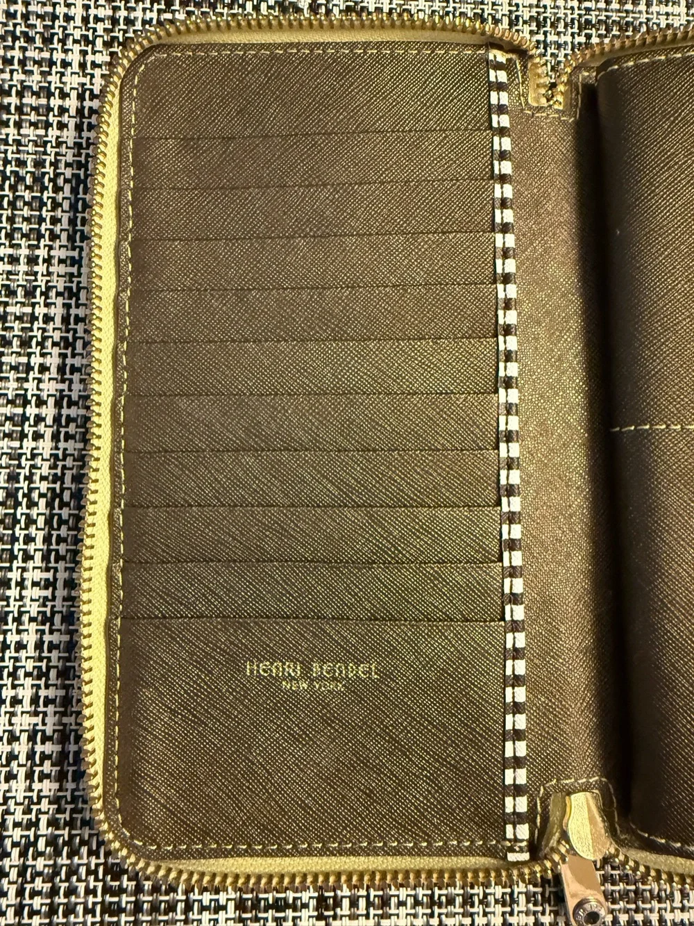Henri Bendel Lime Lizard Embossed Calfskin Leather Zip Around Wallet